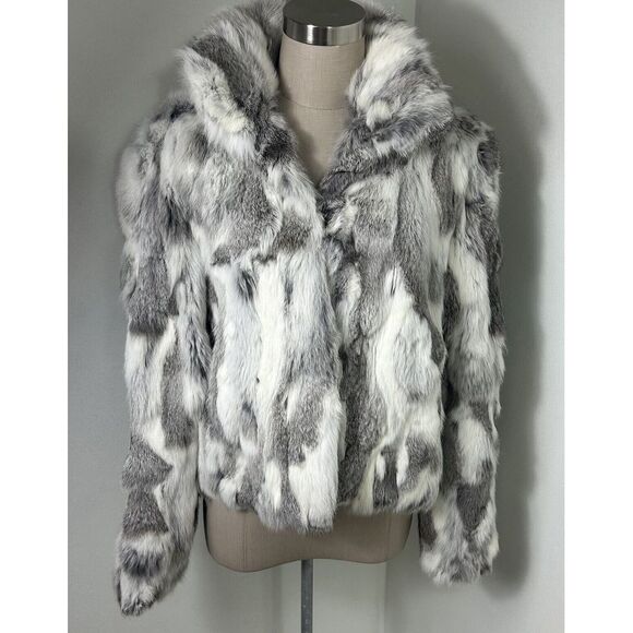 Adrienne Landau Jackets & Blazers - Adrienne Landau Fur Coat White Grey Soft Pure Rabbit Women's XL